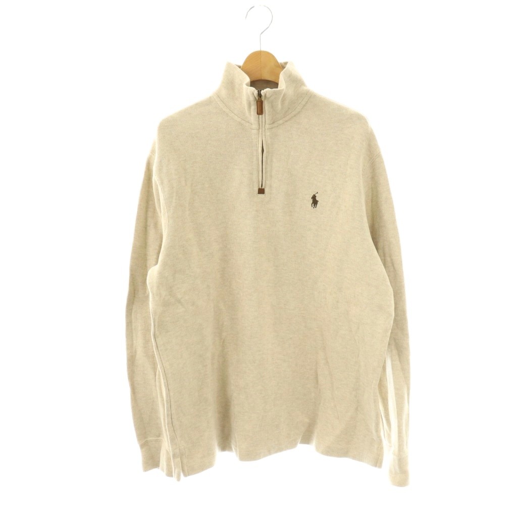 【中古】ポロ ラルフローレン POLO RALPH LAUREN 調教師 ハーフジップニット カットソー 長袖 子馬刺しゅう 綿織物 M ベージュ /DO メンズ 【ベクター 古着】 260423