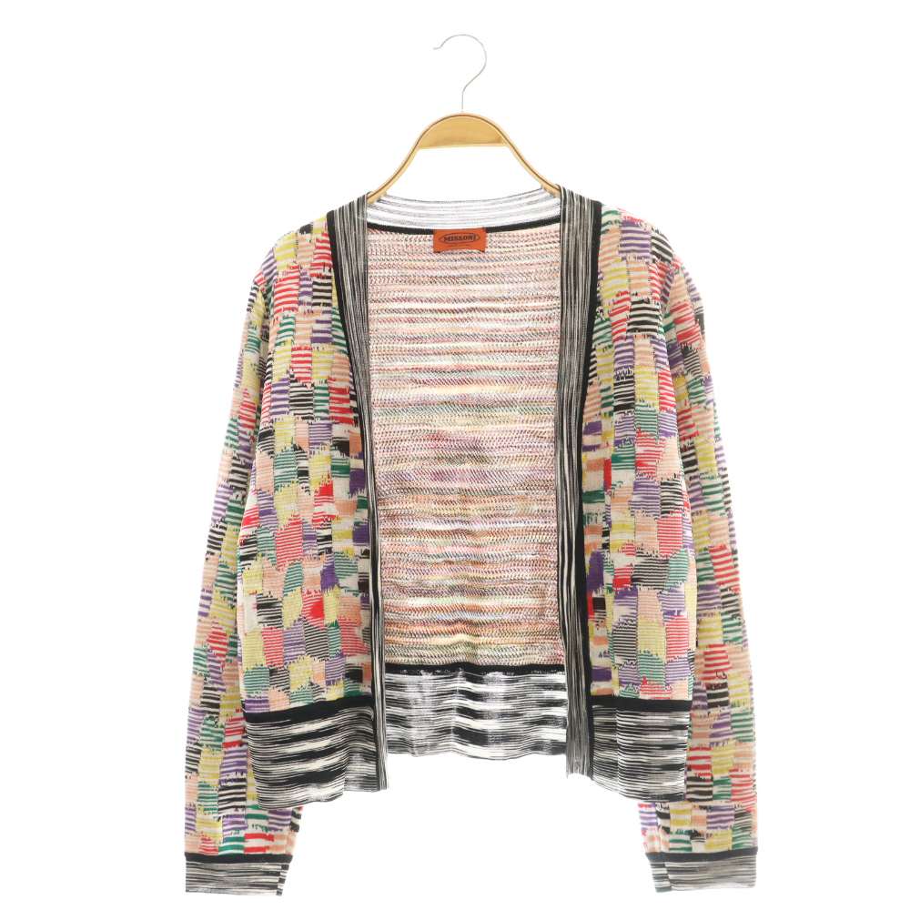 【中古】ミッソーニ MISSONI ジレー 総柄 絨毛 マルチ色合い 44 白 ■GY40 /SY ■os レディース 【ベクター 古着】 260427 レディースファッション-カーディガン・ボレロ
