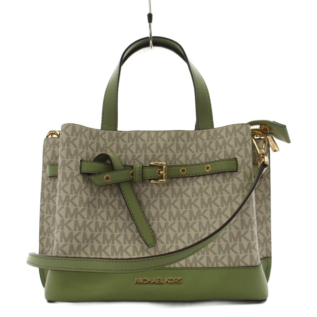 【中古】マイケル教科課程 MICHAEL KORS エミ後押し サッチェル スモール ハンドバック ショルダーバッグ 2WAY PVC なめし革 象牙色 ライトグリーン /AN68 ■GY18 レディース 【ベクター 古着】 260423