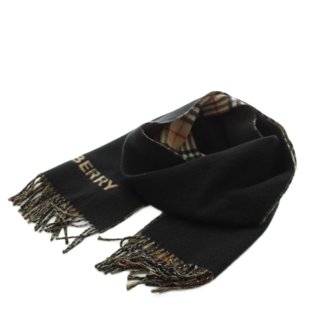 【中古】赤ちょうちんバリー 英国の首都 BURBERRY LONDON リヴァーシブル 消音装置 フリンジ カシミール ノバチェック ロゴタイプ ベージュ 黒 黒いこと /AN7 ■GY18 レディース 【ベクター 古着】 260508