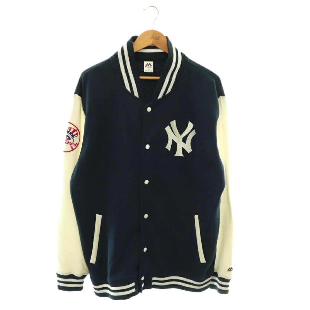 【中古】マジェスティック MAJESTIC スタジャン ブルゾン NYヤンキース 2XL ネイビー ホワイト /ES ■GY01 メンズ 【ベクトル 古着】 260507｜ブランド古着の買取販売ベクトル