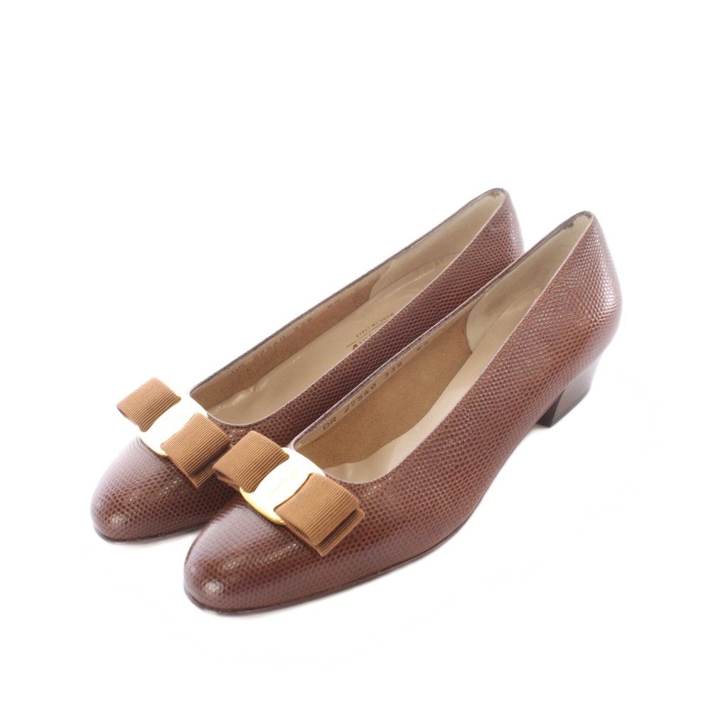 【中古】サルヴァトーレフェラガモ Salvatore Ferragamo ヴァラ Vara パンプス 6.5 24cm TAN リボン飾り 型押し ヒール /RI ■OS ■GY18 ■OH レディース 【ベクトル 古着】 260428｜ブランド古着の買取販売ベクトル 7,957円