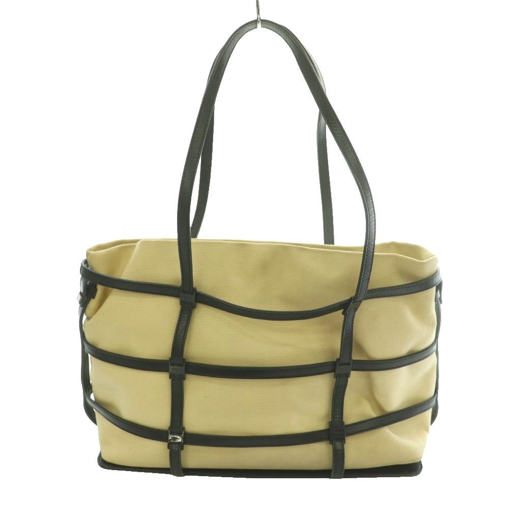 【中古】サルヴァトーレフェラガモ Salvatore Ferragamo ケージトートバッグ ハンド キャンバス レザー ベージュ 黒 ブラック /SS ■OS ■GY35 レディース 【ベクトル 古着】 260506|ブランド古着の買取販売ベクトル