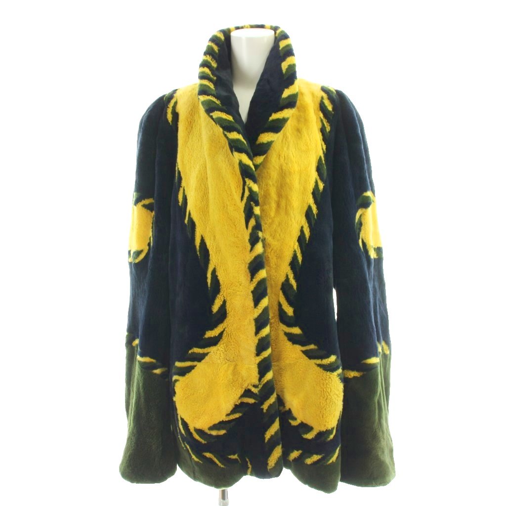 【中古】サガミンク SAGA MINK 金サガ シェアード ミンクファー コート F 黄 イエロー 紺 ネイビー 緑 グリーン 総柄 長袖 ハーフ /AP ■GY11 レディース 【ベクトル 古着】 260509|ブランド古着の買取販売ベクトル