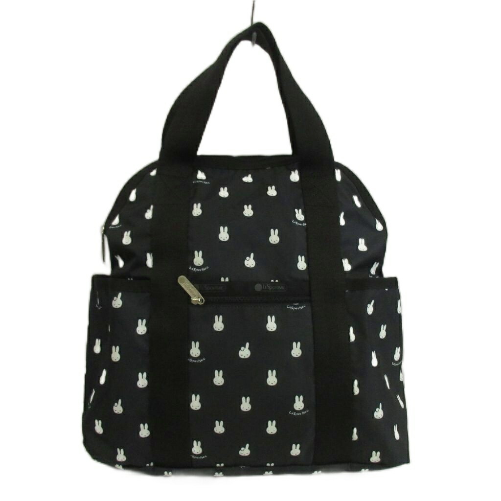 【中古】レスポートサック LesportSAC × ディック ブルーナ Dick Bruna ダブル 煩わしさ うしろ側容器に並べる Double Trouble Backpack 背嚢 デイパック トート 2WAY ナイロン ミッフィー ロゴタイプ 総柄 黒 黒いこと /XZ ■GY18 レディース 【ベクター 古着】 260509