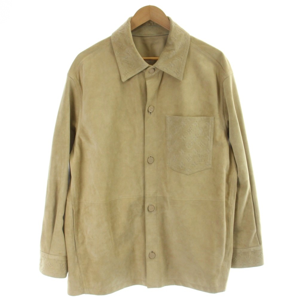【中古】ルイヴィトン LOUIS VUITTON 23AW モノグラム型押しうつり変わりスエードレザーシャツブルゾン 上衣 牛皮 50 ベージュ RM232Q ZA0 HPL40E /MW ■GY20 メンズ 【ベクター 古着】 260501