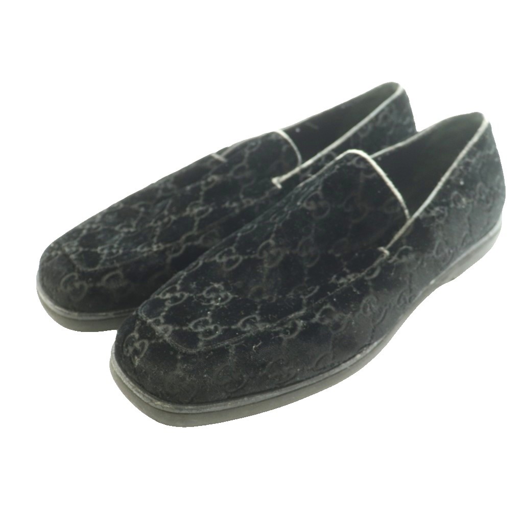【中古】グッチ GUCCI 置き目毛皮 モカシン GG柄 天鵞絨 なめし革 38.5 黒 黒いこと /SS ■os ■GY18 レディース 【ベクター 古着】 260508