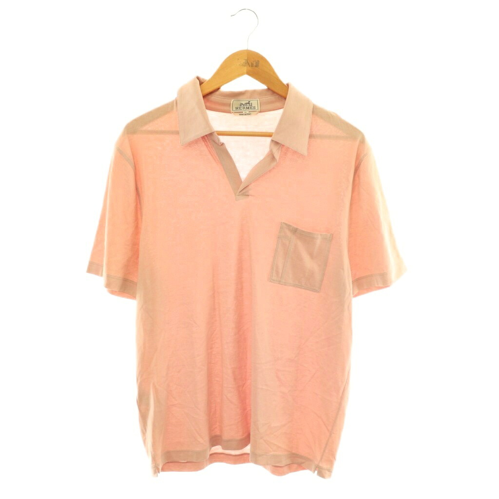【中古】エルメス HERMES ティーシャツ 半袖 旗がしら カットソー 綿織物 XL さくら色 /NR ■GY18 メンズ 【ベクター 古着】 260504