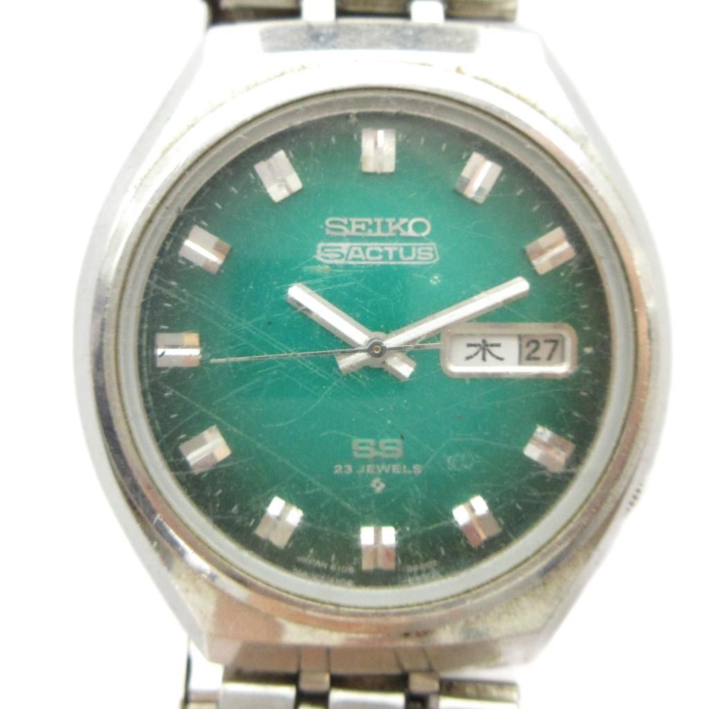 【中古】セイコー SEIKO 5 ACTUS アクタス SS 6106-8680 ウオッチ ヴィンテージ アンティーク ご覧なさる 自動小銃一巻き 暦付き添い人 デイデイト 23石 緑文字記号盤 しろがね色色 ■GY18 /MQ メンズ 【ベクター 古着】 260513