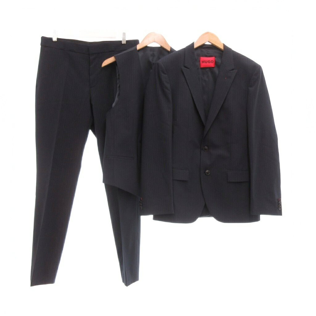 【中古】ヒューゴボス HUGO BOSS 美品 3点書き割り シングル背広 セットアップ 48 米国海軍 テーラードジャケット ズボン下 スラックス 縞模様 より良い /MG ■GY18 メンズ 【ベクター 古着】 260521