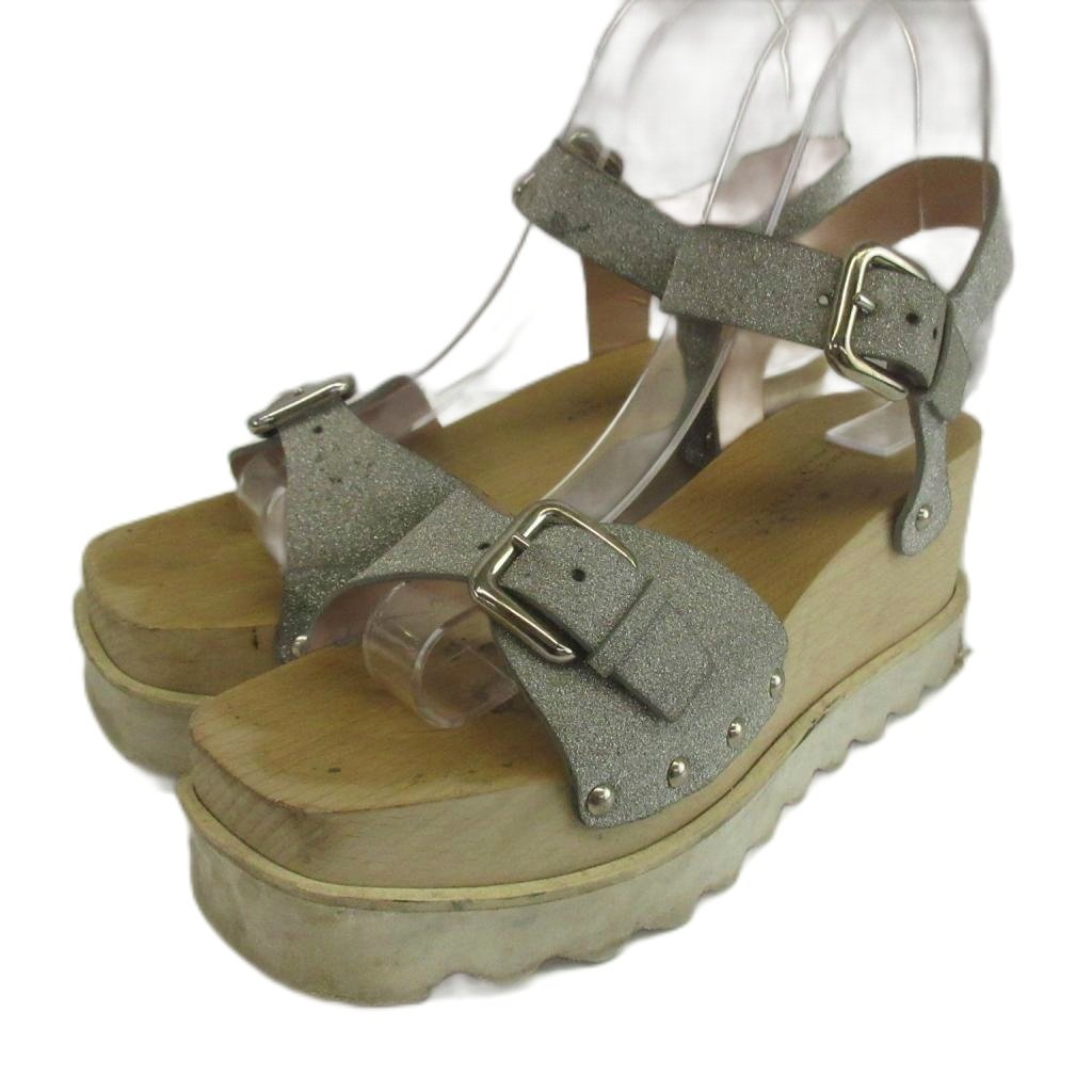 【中古】ステラマッカートニー STELLA McCARTNEY エリス Elyse サンダル 厚底 グリッター ラメ 白木 オープントゥ ウェッジソール 同盟罷工一回り 37 24珊 しろがね色色 ベージュ /XZ ■GY18 レディース 【ベクター 古着】 260521