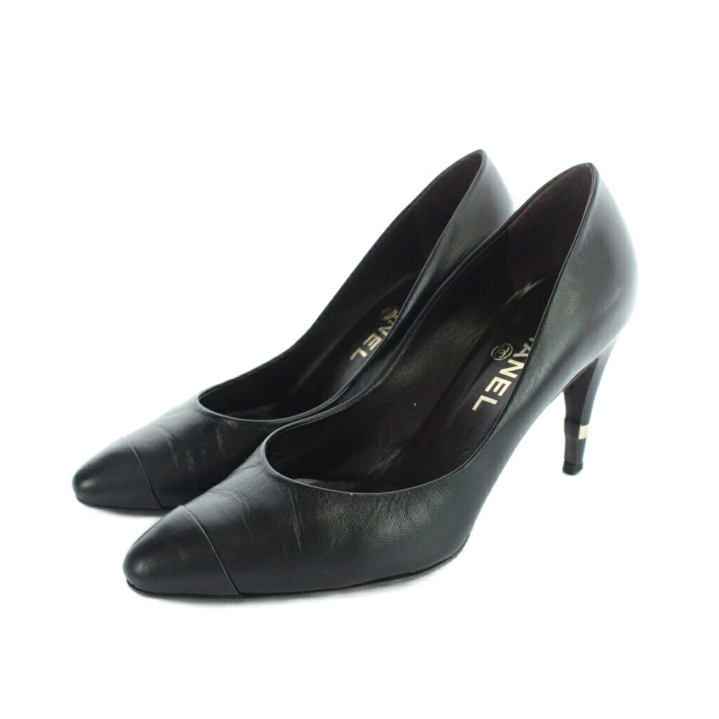 【中古】シャネル CHANEL パンプス ハイヒール なめし革 ポインテッドトゥ ロゴタイプ 36 23糎 黒 黒いこと ■GY69 /MQ ■OH レディース 【ベクター 古着】 260514
