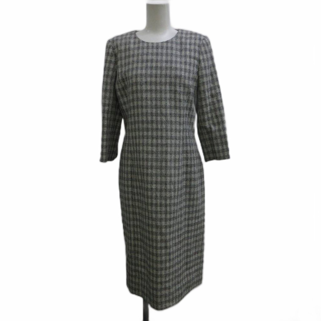 【中古】ディオール Christian Dior 衣装 絹 地絹 11 薄墨色 黒 黒いこと 照合のしるし柄 ラウンド素っ首 七分袖 midi丈 /PP ■GY44 レディース 【ベクター 古着】 260521