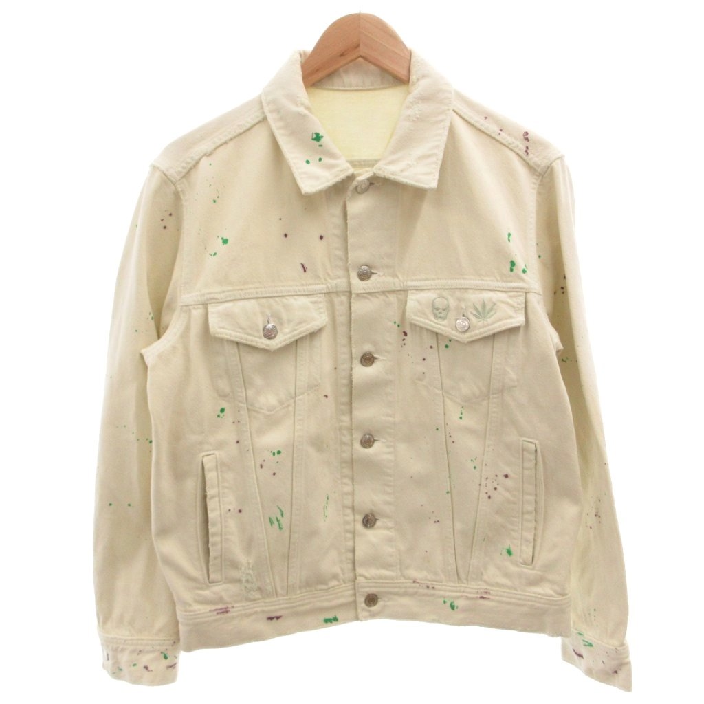 【中古】ルシアンペラフィネ LUCIEN PELLAT-FINET Gジャン デニムジャケット ブルゾン クラッシュ加工 ペイント スカル M 白 ホワイト /FF メンズ 【ベクトル 古着】 260520|ブランド古着の買取販売ベクトル
