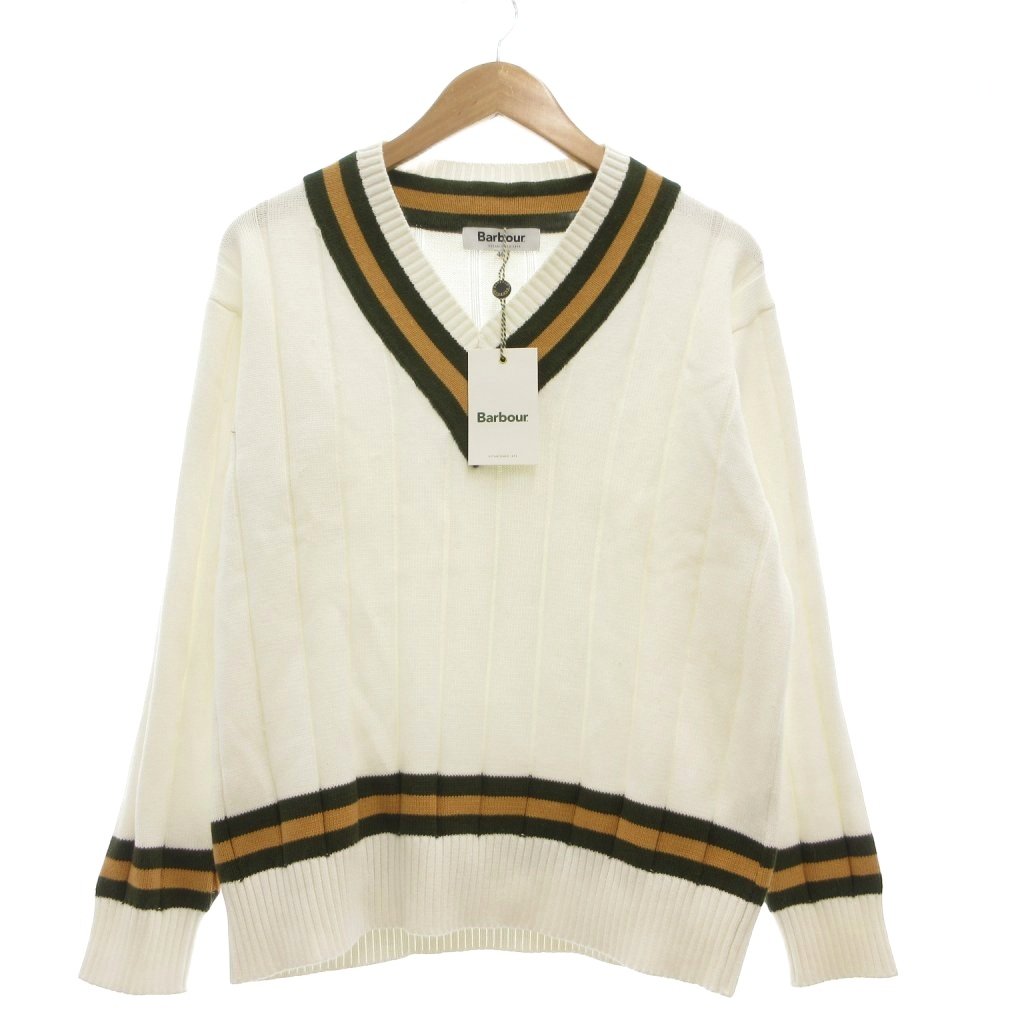 【中古】バブアー Barbour 編み物 プルオーバー 40 白 白いこと 学院 チルデンコットン /MG ■GY11 メンズ 【ベクター 古着】 260529