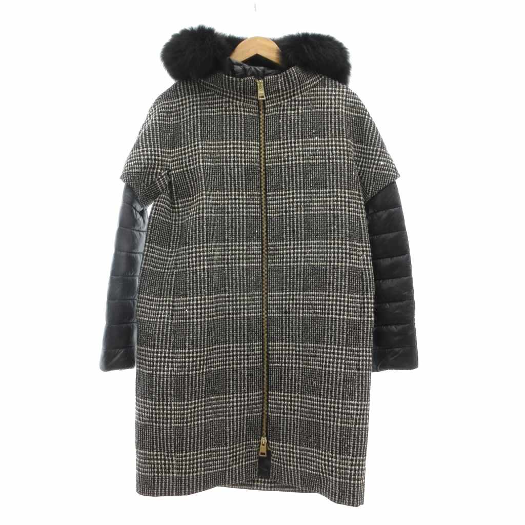 【中古】地獄ノ HERNO 美品 中綿厚地の外套 42 白 白いこと 黒 黒いこと ホワイトフォックス 羊毛混 グレン読み合わせる スパンコール /MG ■GY11 レディース 【ベクター 古着】 260529