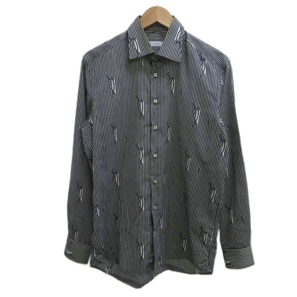 【中古】エトロ ETRO 心地好いプルオーバー 41 黒 黒いこと 白 白いこと 縞模様柄 ペイズリー柄 長袖 15114570-4732 /PP ■GY40 メンズ 【ベクター 古着】 260515
