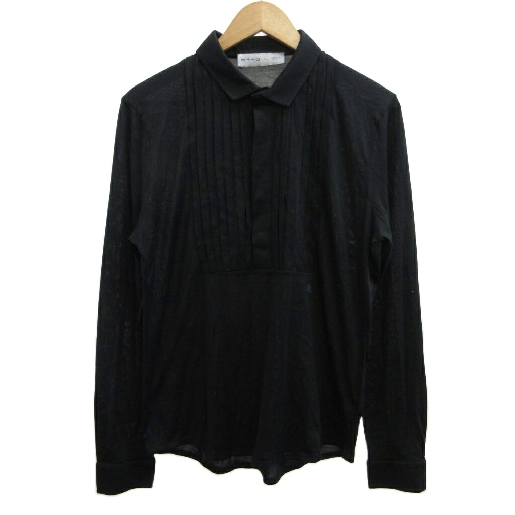 【中古】エトロ ETRO シャツ ブラウス 絹 シルク L 黒 ブラック 長袖 プリーツ 襟付き /PP ■GY40 レディース 【ベクトル 古着】 260514|ブランド古着の買取販売ベクトル