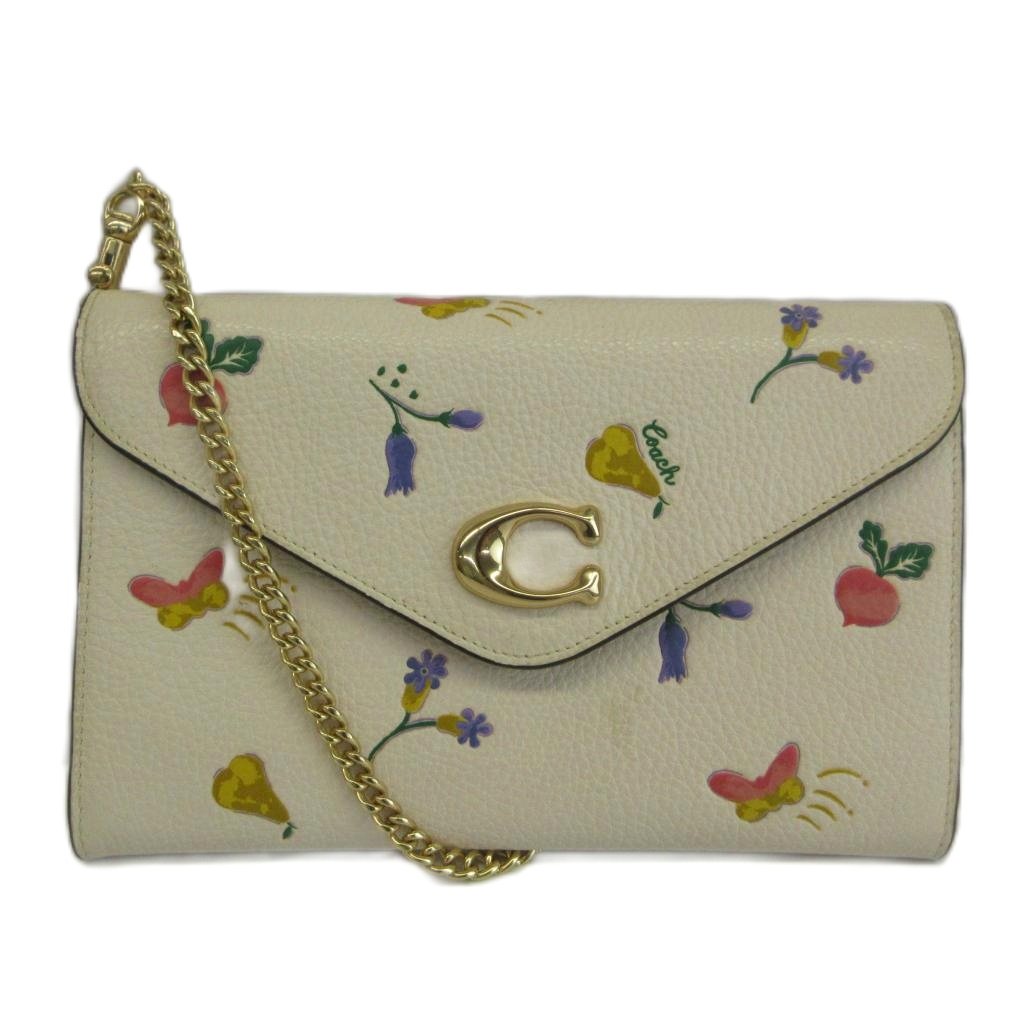 【中古】コーチ COACH タミー クラッチ クロスボディ ウィズ ドリーミー ベジー プリント ショルダーバッグ チェーンウォレット レザー 総柄 Cロゴ ゴールド金具 白 ホワイト C8332 /XZ ■GY18 レディース 【ベクトル 古着】 260607|ブランド古着の買取販売ベクトル