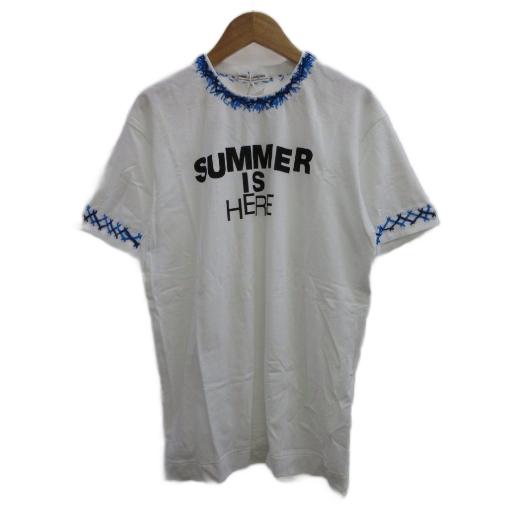【中古】コムデ給仕 COMME des GARCONS AD2009 ティーシャツ summer is here M 白 白いこと 半袖 ロゴタイプ刷り上げる 刺しゅう カットソー OC-T019 /PP ■GY19 レディース 【ベクター 古着】 260520