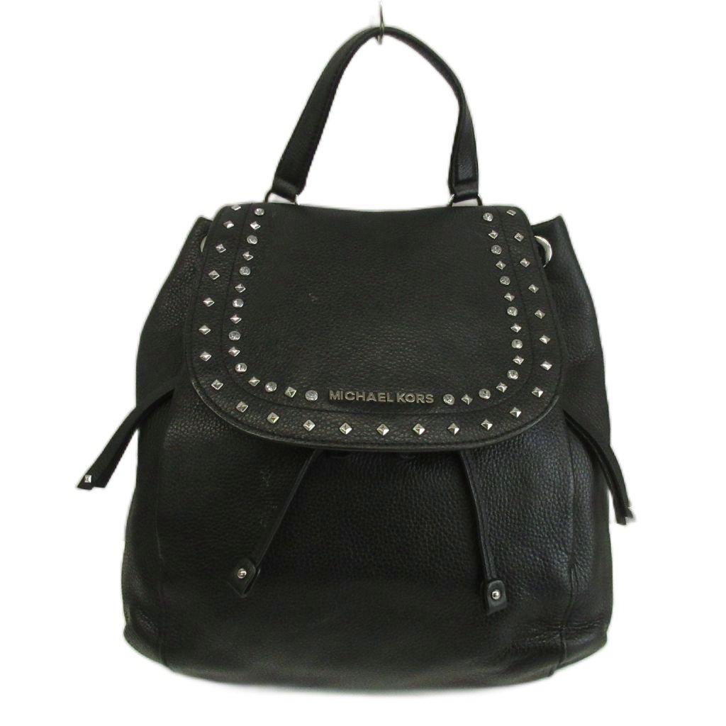 【中古】マイケル教科課程 MICHAEL KORS ライリー Riley 背嚢 うしろ側容器に並べる デイパック なめし革 スタッズ しろがね色金具 ロゴタイプ 黒 黒いこと /XZ ■GY18 レディース 【ベクター 古着】 260523