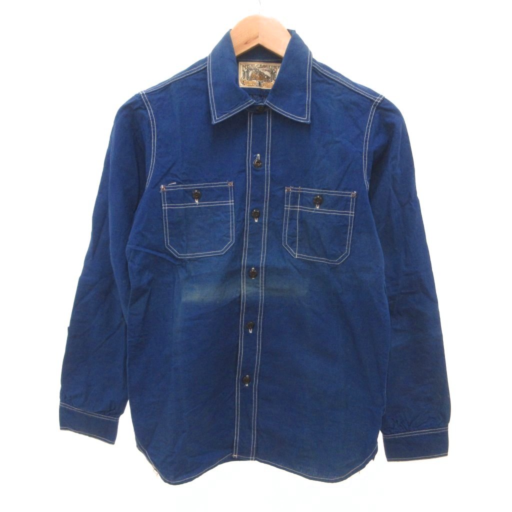 【中古】フリーホイーラーズ FREEWHEELERS ウェスタンシャツ 長袖 編み目 胸隠し 14 青 青碧 /JS ■GY03 メンズ 【ベクター 古着】 260525