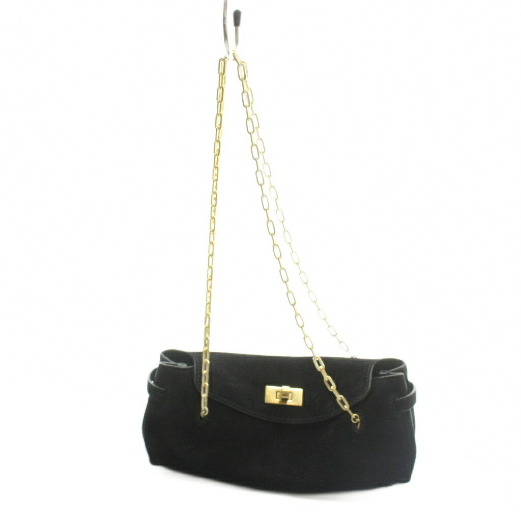 【中古】アニヤハインドマーチ ANYA HINDMARCH ハンドバッグ ミニ スエード レザー ゴールド金具 ロゴ 黒 ブラック ■GY11 /MQ レディース 【ベクトル 古着】 260517｜ブランド古着の買取販売ベクトル
