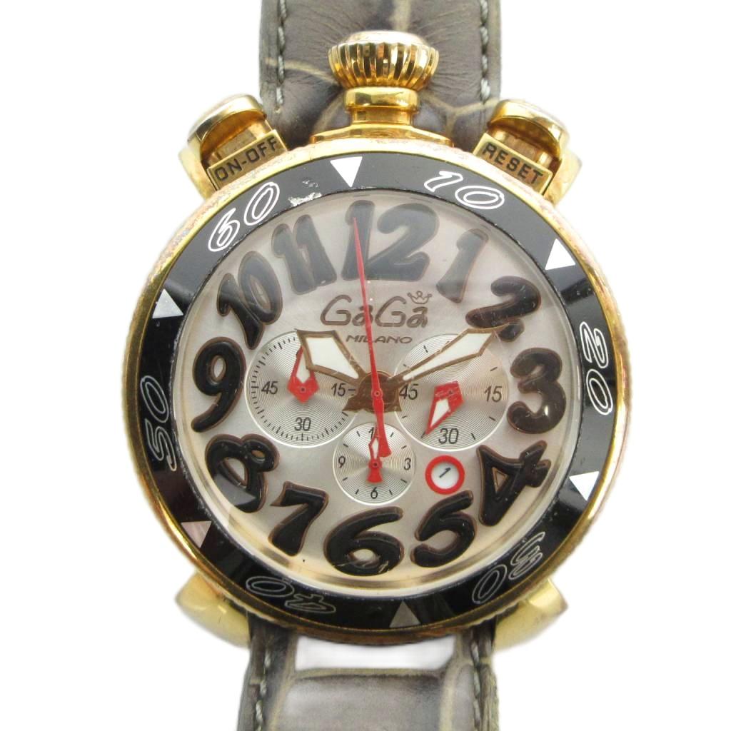 【中古】ガガミラノ GaGa MILANO マヌアーレ 48粍 ウォッチ 御覧なさる 石英 クロノグラフ 暦付き添い人 デイト ゴールド色合い 金色 ■GY11 /MQ メンズ 【ベクター 古着】 260522