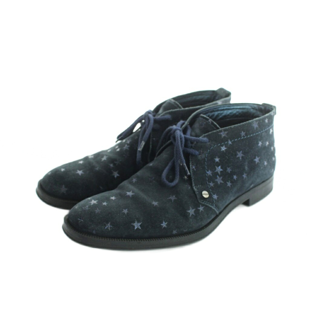 【中古】ジミーチュウ JIMMY CHOO 1421BELGLAVI チャッカブーツ スエードレザー スター 総柄 41 26cm 紺 ネイビー ■GY11 /MQ メンズ 【ベクトル 古着】 260517|ブランド古着の買取販売ベクトル