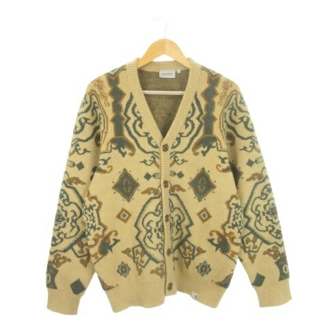 【中古】鉄道車両ハート型 carhartt WIP VERSE CARDIGAN ジレー 175 92A ベージュ 総柄 Vのど首 長袖 80453 /CK11 ■GY18 メンズ 【ベクター 古着】 260528