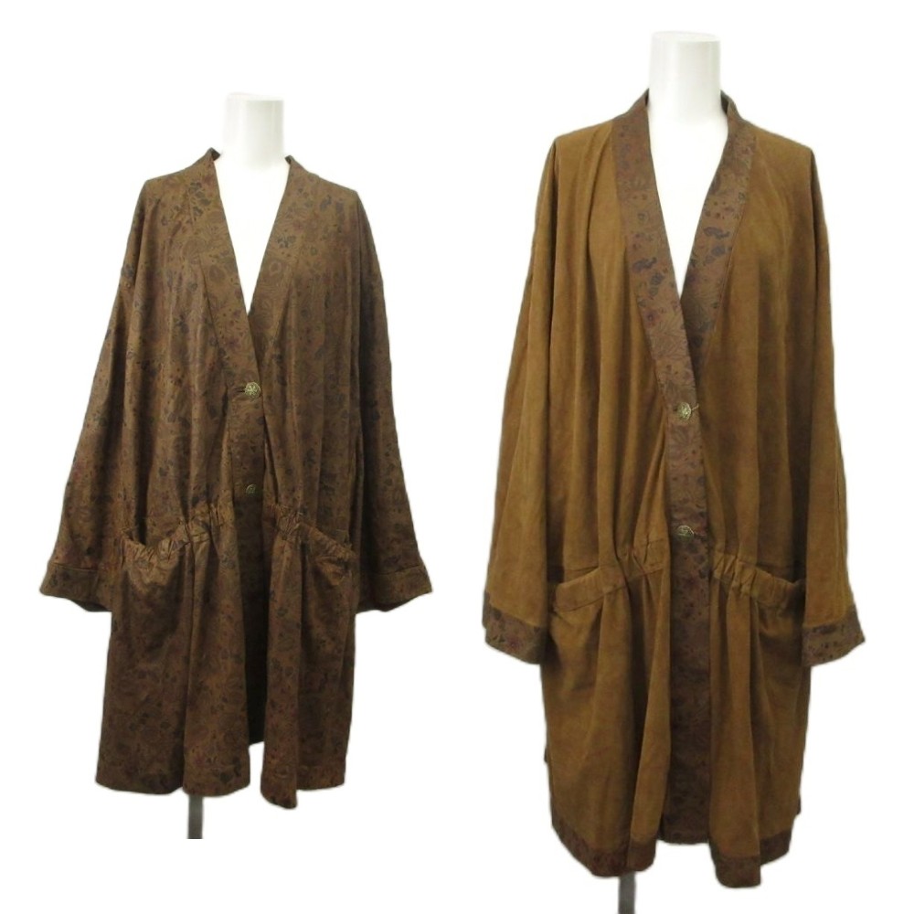 【中古】ベラペレ VERA PELLE リバーシブルコート 本革 スエードクロス ロング 総柄 42 M 赤銅色 赤銅色 /XZ ■GY50 レディース 【ベクター 古着】 260528