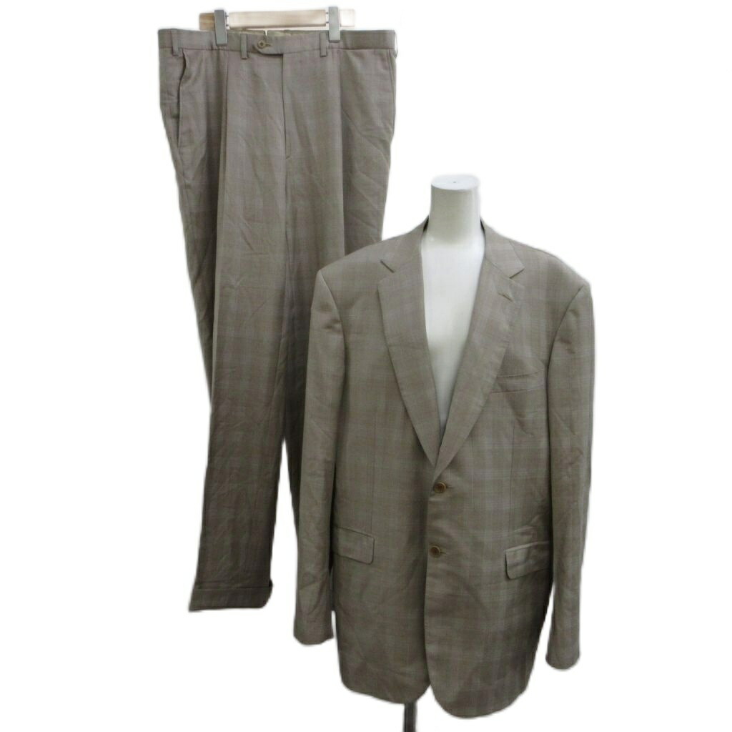 【中古】ブリオーニ BRIONI 背広 フォーマル 羊毛 セットアップ 上衣 ズボン下 ベージュ 照合のしるし柄 Super150\u0027s ノッチドラペル 長袖 /PP ■GY50  【ベクター 古着】 260522