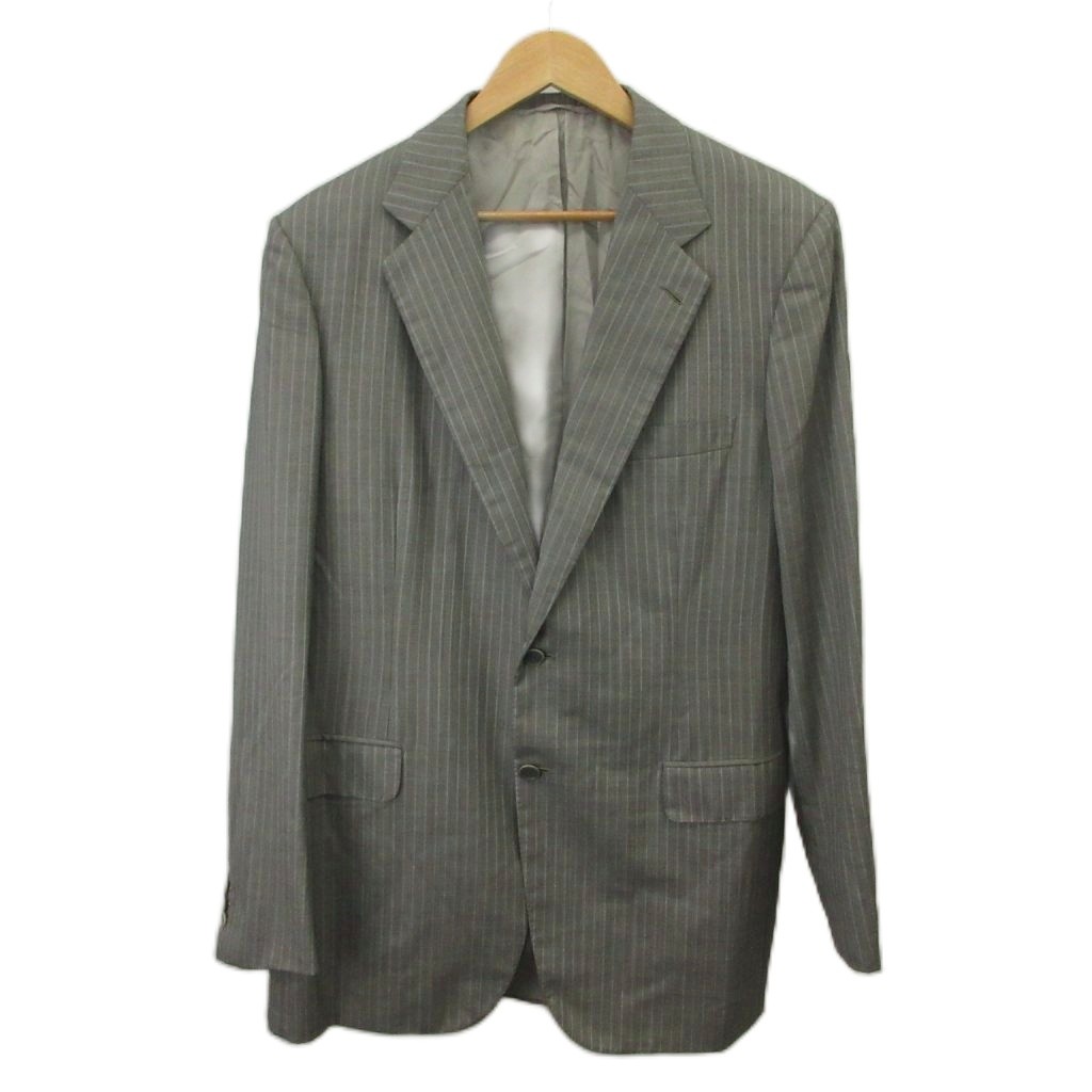 【中古】ブリオーニ BRIONI テーラードジャケット 羊毛 絹地混 シングル 2B 総裏地 肩パッド 縞模様 52 XL-XXL 薄墨色 /XZ ■GY50 メンズ 【ベクター 古着】 260525