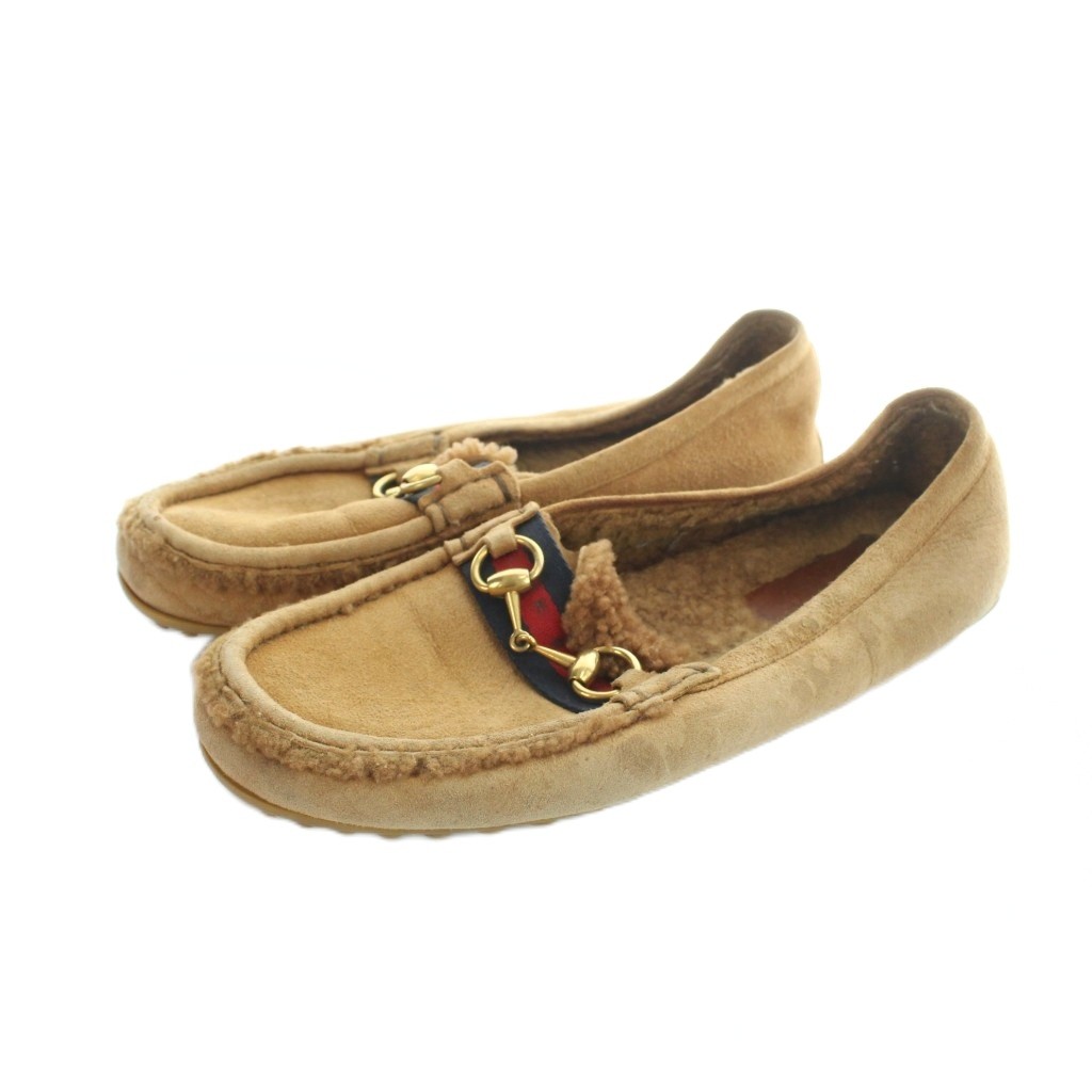 【中古】グッチ GUCCI ムートンシューズ モカシン シェリー酒伝達ルート 配管ビット スエードクロス 茶 赤銅色 ■GY50 /MQ ■OH メンズ 【ベクター 古着】 260517