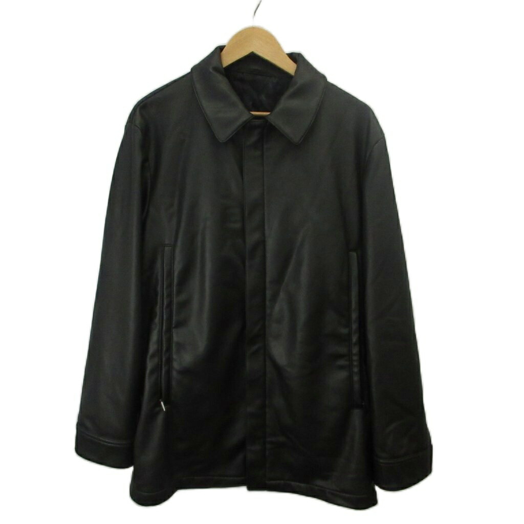 【中古】アルマーニ コレツィオーニ ARMANI COLLEZIONI なめし革上衣 厚地の外套 上衣 アウター フェイクレザー ステンカラー 背抜き ジップアップ 48 L 黒 黒いこと /XZ ■GY50 メンズ 【ベクター 古着】 260525