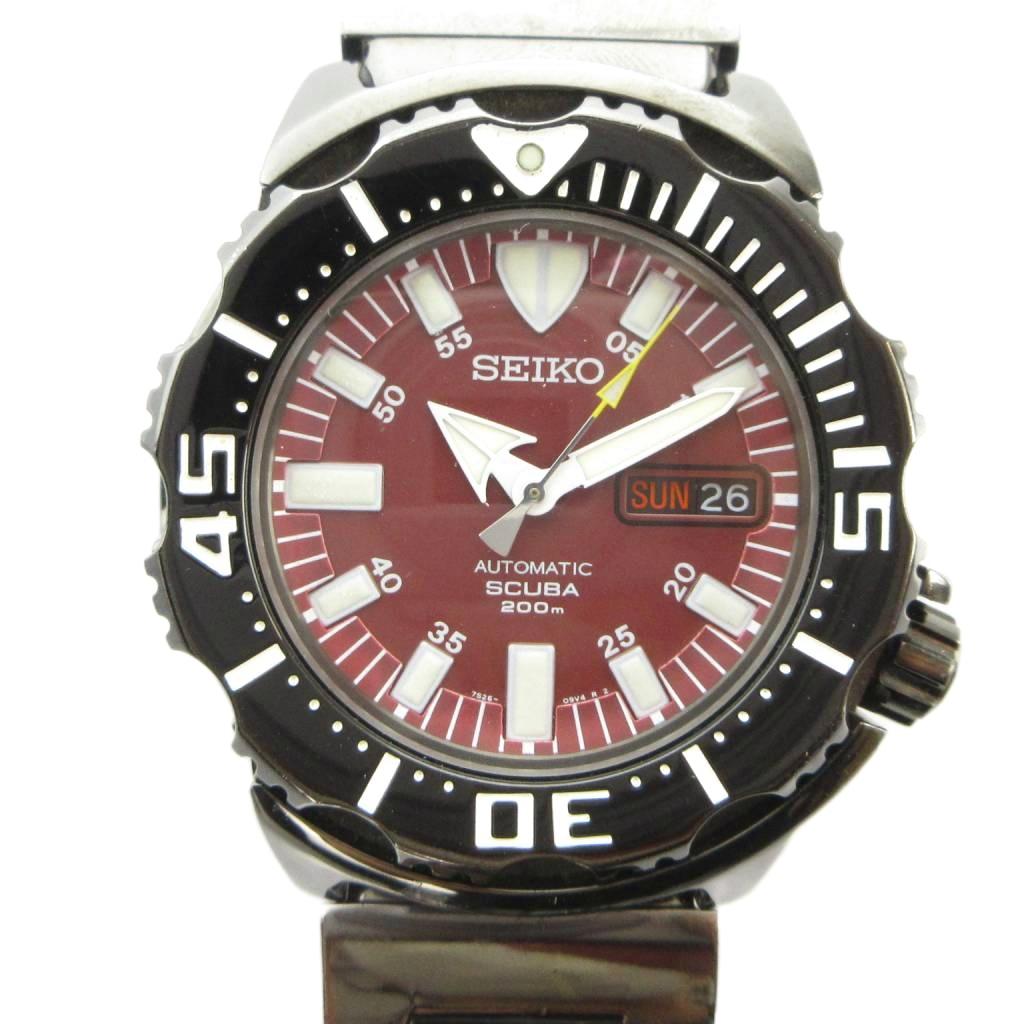 【中古】セイコー SEIKO SCUBA アクアラング 200m 7S26-03G0 ウォッチ 自動小銃一巻き ダイバーズ 御覧なさる 暦付き添い人 デイデイト 赤文字記号盤 黒 黒いこと ■GY18 /MQ メンズ 【ベクター 古着】 260521