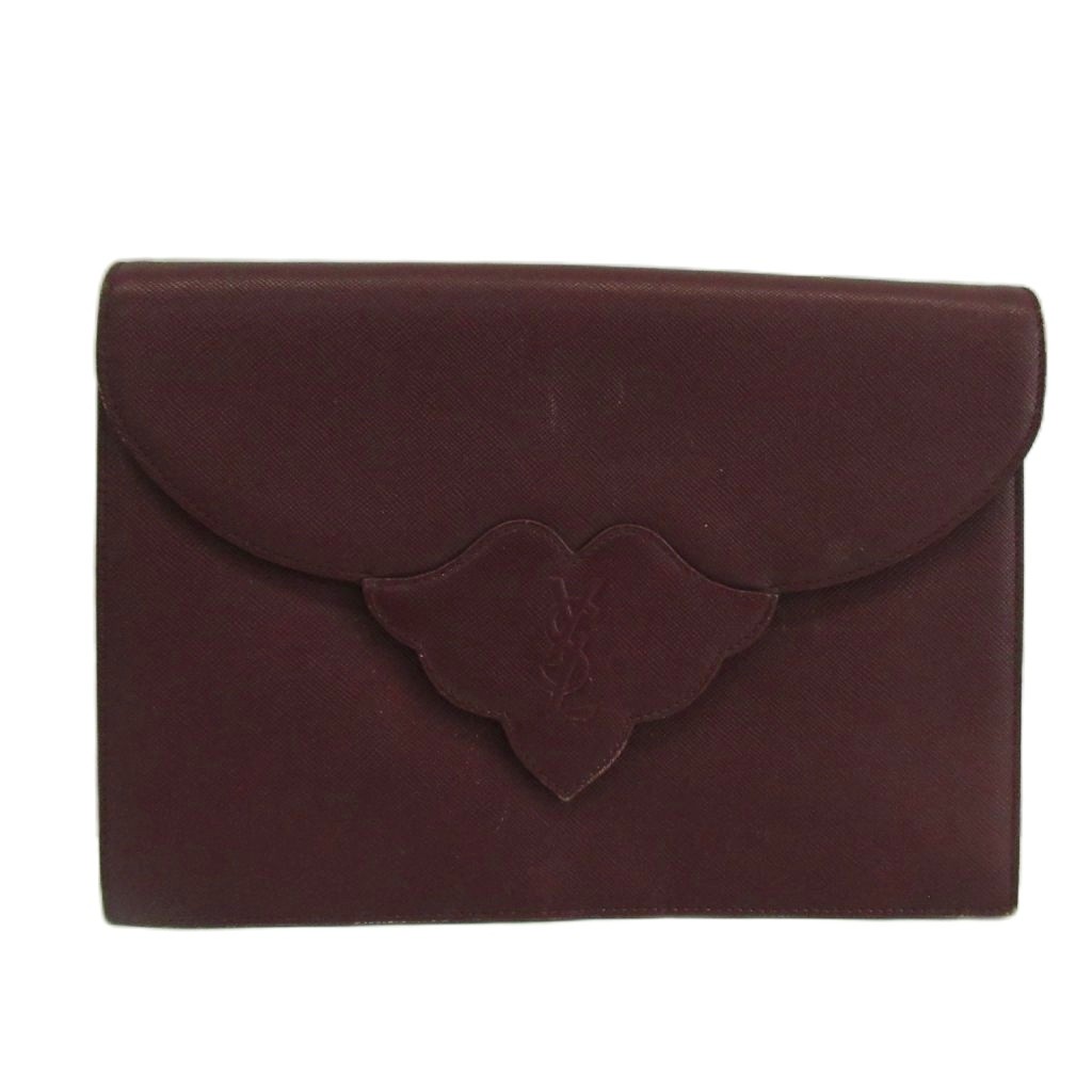 【中古】イヴサンローラン YVES SAINT LAURENT クラッチペダル御徒面子 二番目御徒面子 サフィアーノレザー ロゴタイプ 型押し ボルドーワイン /XZ ■GY18 レディース 【ベクター 古着】 260530