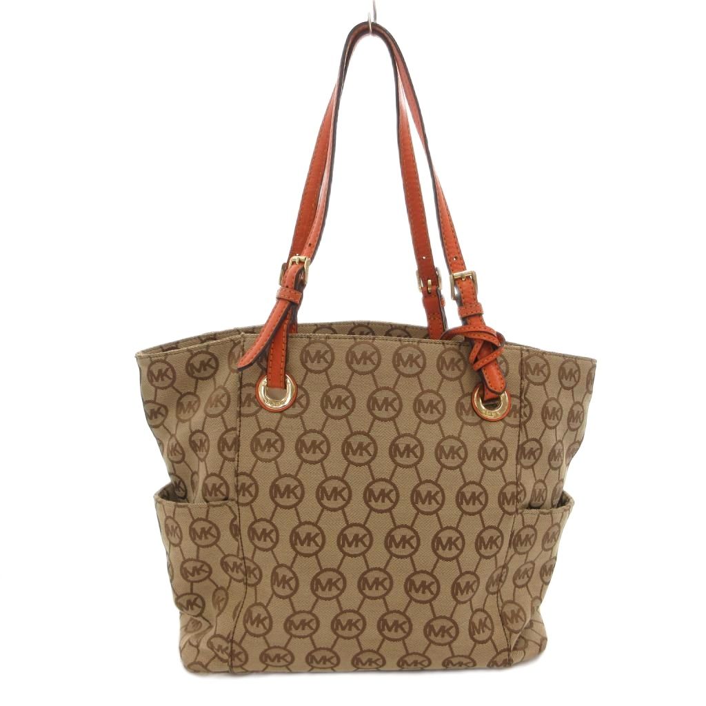 【中古】マイケル教科課程 MICHAEL KORS トートバッグ 手提げ 帆布 なめし革 ロゴタイプ 総柄 引きつける ベージュ /FF ■GY18 レディース 【ベクター 古着】 260528