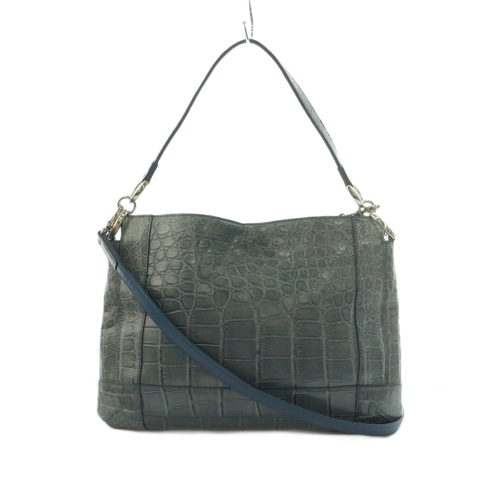 【中古】ボーグラン BEAUGRAND 2WAY ショルダーバッグ ハンドバック クロコダイルレザー 青色薄墨色 /MI ■GY18 レディース 【ベクター 古着】 260522