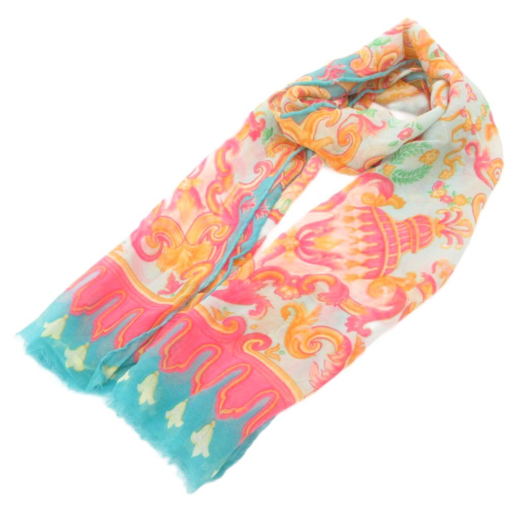 【中古】エトロ ETRO 袈裟 えり巻き 絹 地絹 花がら ともし火青み サクラ色 /JS ■GY18 レディース 【ベクター 古着】 260530