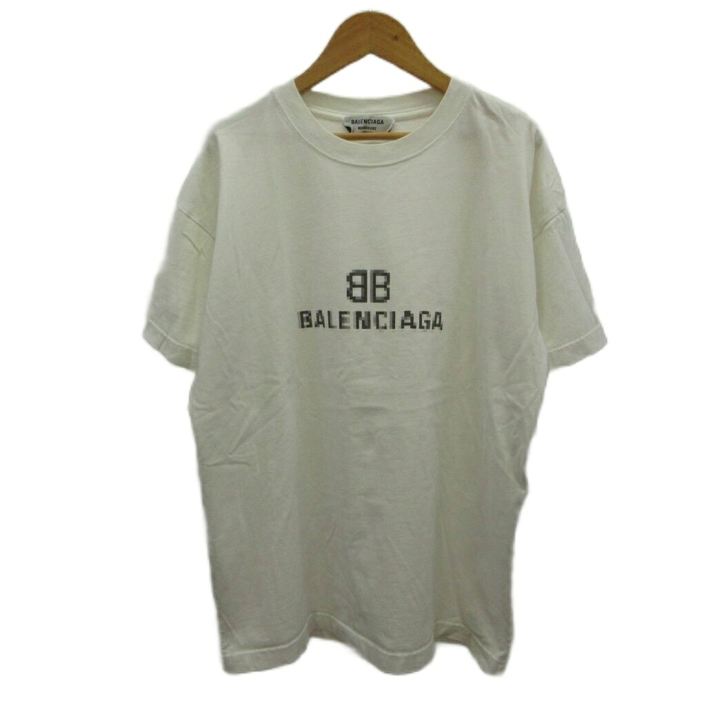 【中古】バレンシアガ BALENCIAGA 21SS BB PIXEL ミディアムフィット プルオーバー S 白 白いこと 半袖 画素ロゴタイプ ラウンドのど首 カットソー /PP メンズ 【ベクター 古着】 260527