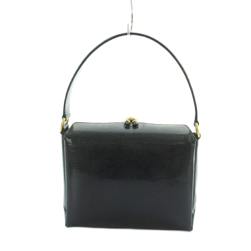 【中古】グッチ GUCCI ヴィンテージ ハンドバッグ リザード レザー ロゴ 黒 ブラック ■GY18 /MQ ■OH レディース 【ベクトル 古着】 260522｜ブランド古着の買取販売ベクトル