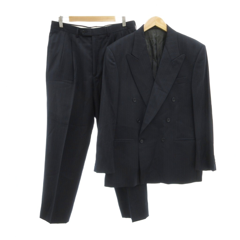【中古】ジーエフフェレ GF FERRE ダブルスーツ セットアップ カシミヤ混 総裏地 ノーベント ストライプ 紺 ネイビー ■GY11 /TQ メンズ 【ベクトル 古着】 260607｜ブランド古着の買取販売ベクトル