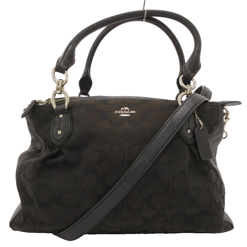 【中古】コーチ COACH ショルダーバッグ トート 2way 肩掛け 斜め掛け 黒 ブラック ロゴプレート キャンバス地 シグネチャー柄 /SD ■GY11 レディース 【ベクトル 古着】 260608｜ブランド古着の買取販売ベクトル