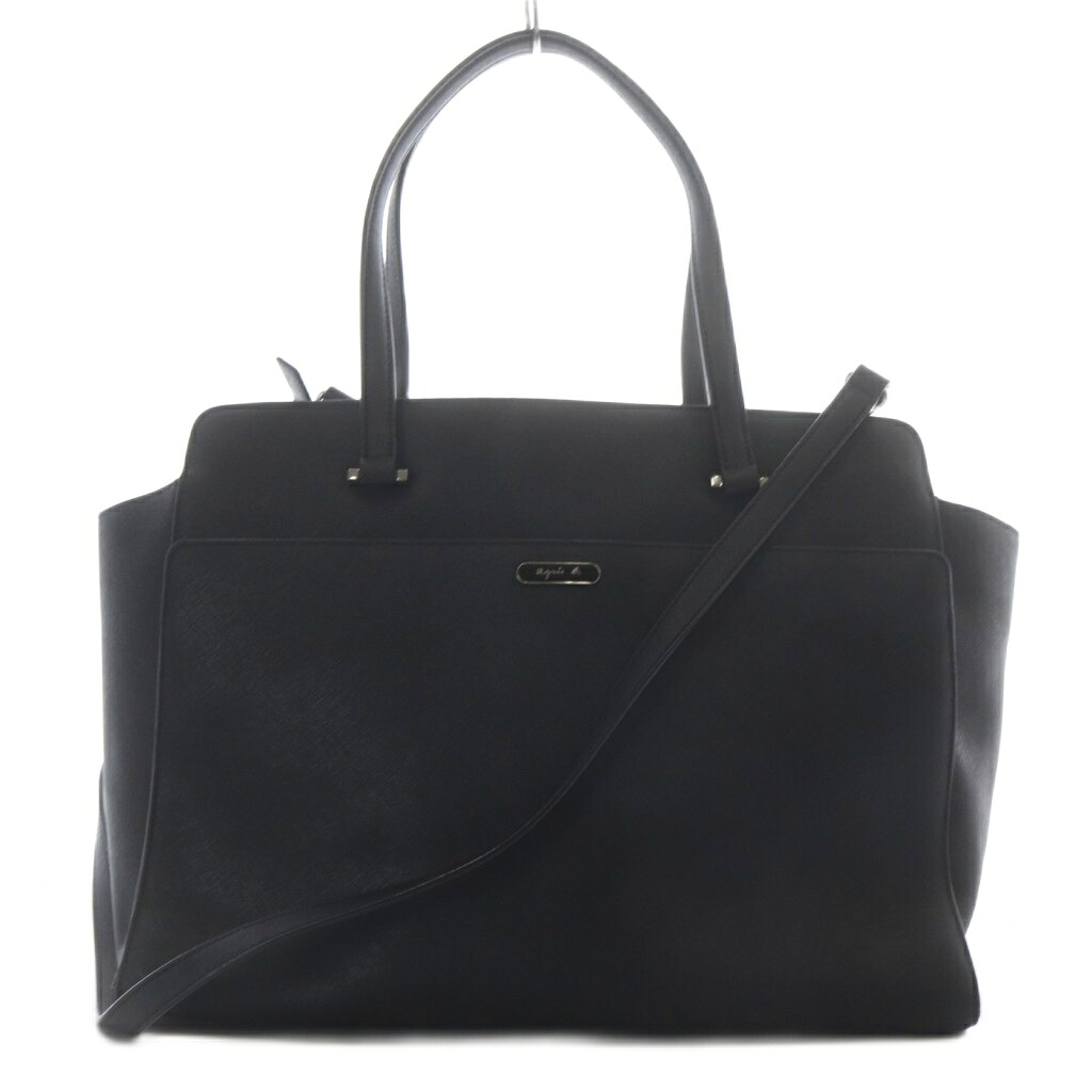 【中古】アニエスベー ボヤージュ Agnes b. VOYAGE トートバッグ ショルダーバッグ 2way ロゴタイプ なめし革 黒いこと /YO4  ■GY11 レディース 【ベクター 古着】 260526