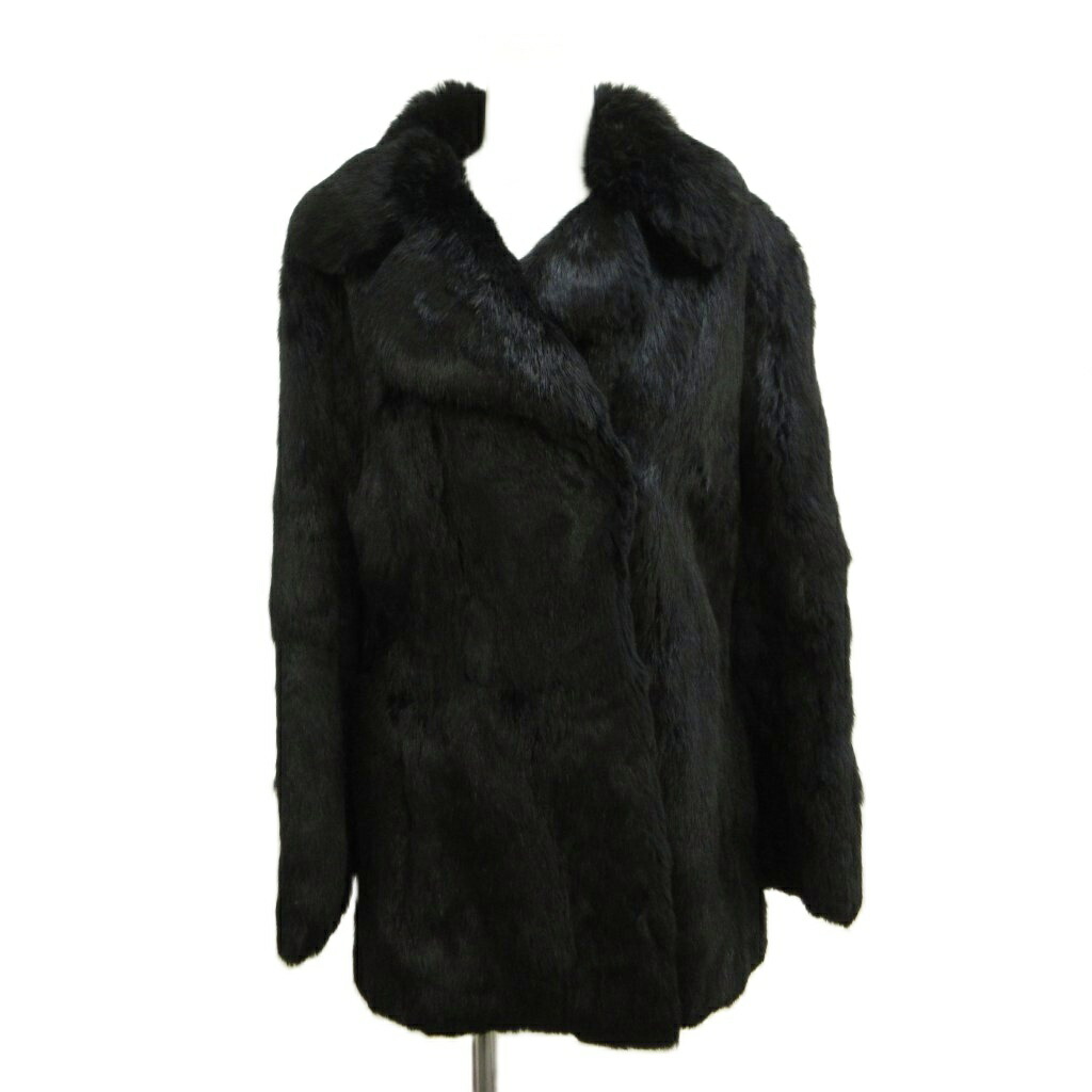【中古】否ブランド名 毛皮厚地の外套 ラビットファー 獣の皮 11 黒 黒いこと 無地 ラペル色合い 長袖 /PP ■GY11 レディース 【ベクター 古着】 260528