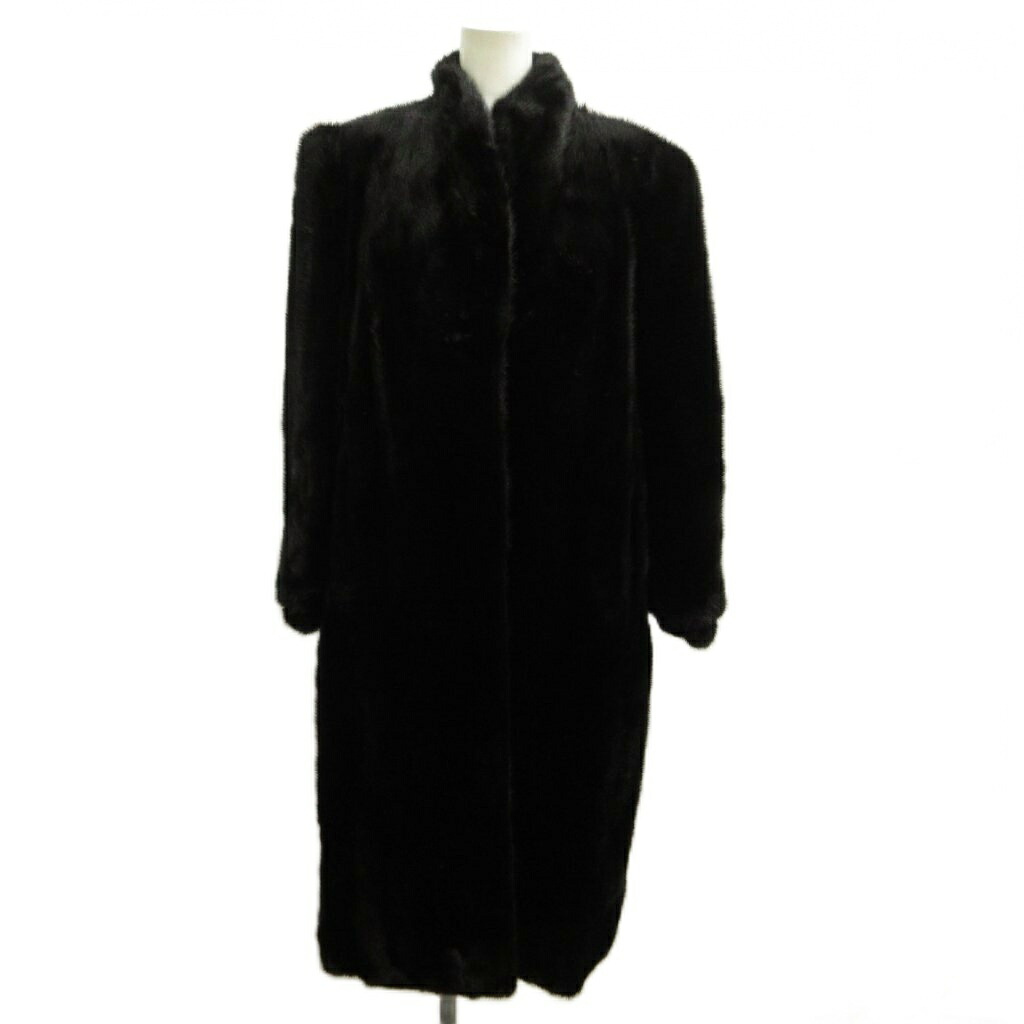 【中古】サガミンク SAGA MINK 毛皮厚地の外套 ミンクのコート毛皮 獣の皮 銀サガ 黒 黒いこと 長袖 照明ランプ色合い 無地 ロング丈 /PP ■GY11 レディース 【ベクター 古着】 260528