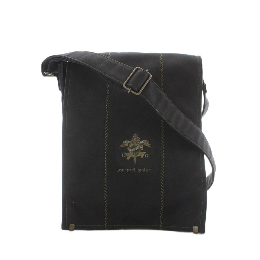 【中古】ジャンポールゴルチエ Jean Paul GAULTIER 90s ヴィンテージ  アーカイブ セーフセックスフォーエバー ショルダーバッグ 黒 黒いこと 表象ひな形 蜒蜒たる編み目 底鋲 /RI ■os ■GY18 メンズ 【ベクター 古着】 260604