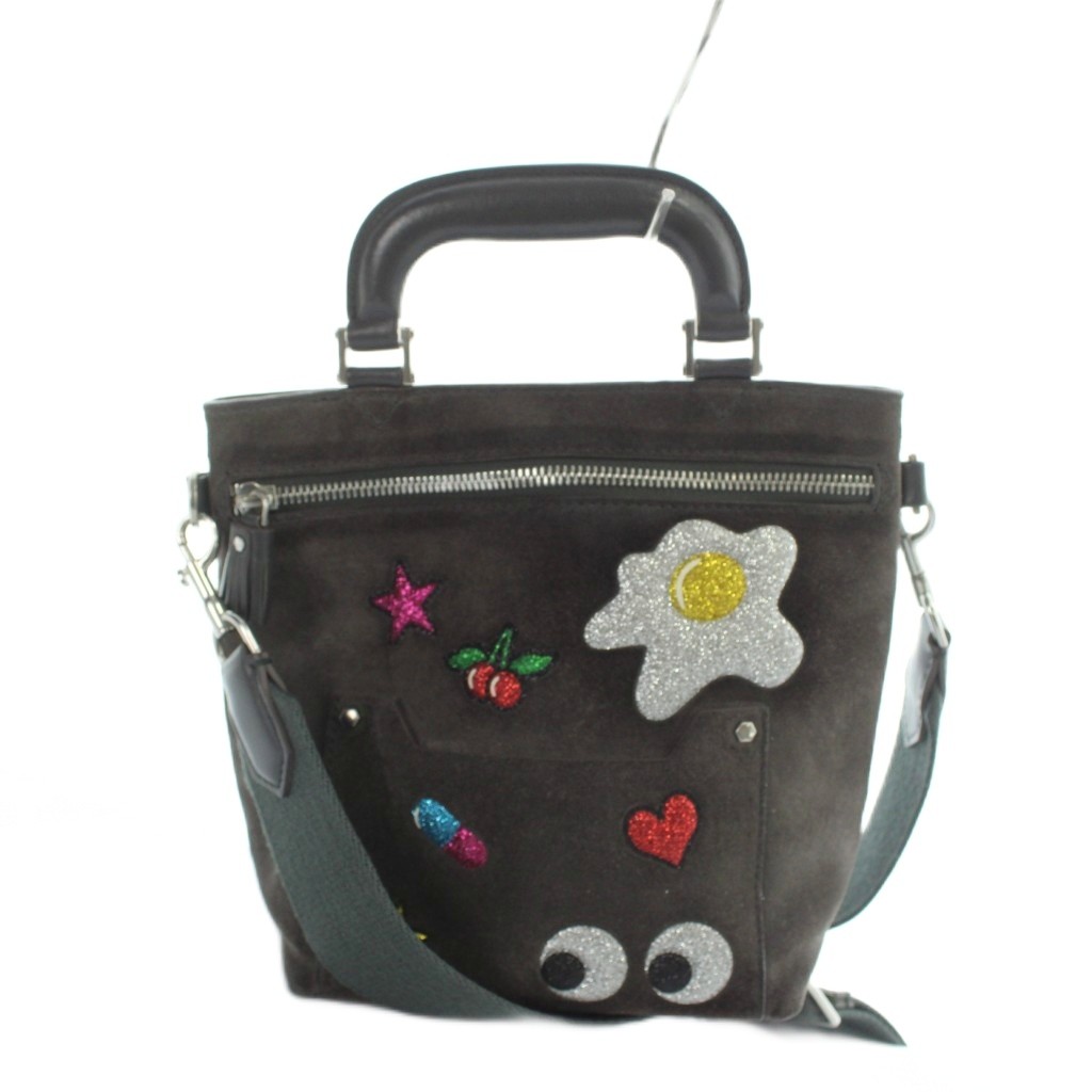 【中古】アニヤハインドマーチ ANYA HINDMARCH ショルダーバッグ お手々 2WAY スエードクロス グリッターステッカー 濃灰色薄墨色 ■GY11 /MQ レディース 【ベクター 古着】 260603