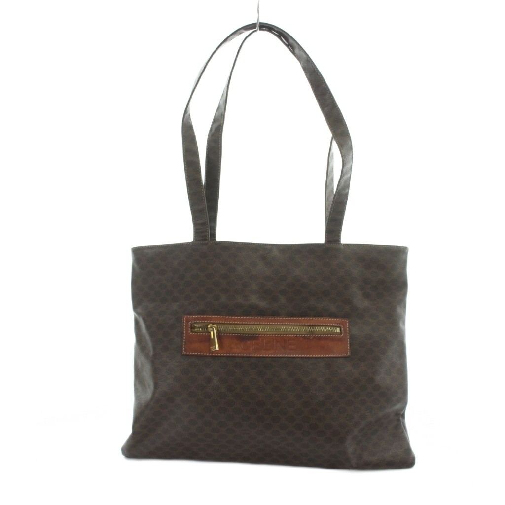【中古】セリーヌ CELINE トートバッグ お手々 マカダム柄 PVC なめし革 ロゴタイプ 茶 赤銅色 ■GY18 /MQ ■OH レディース 【ベクター 古着】 260603